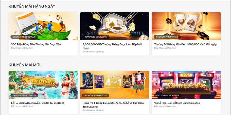 Các chương trình khuyến mãi hấp dẫn tại 188Bet